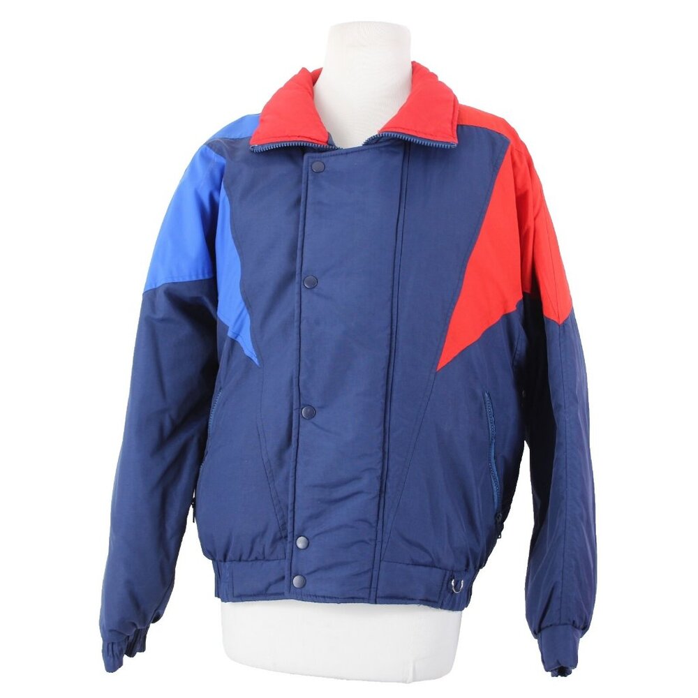 World Famous Skiing Sz M Navy Blue Red Collared Pockets 100% Nylon Jacket